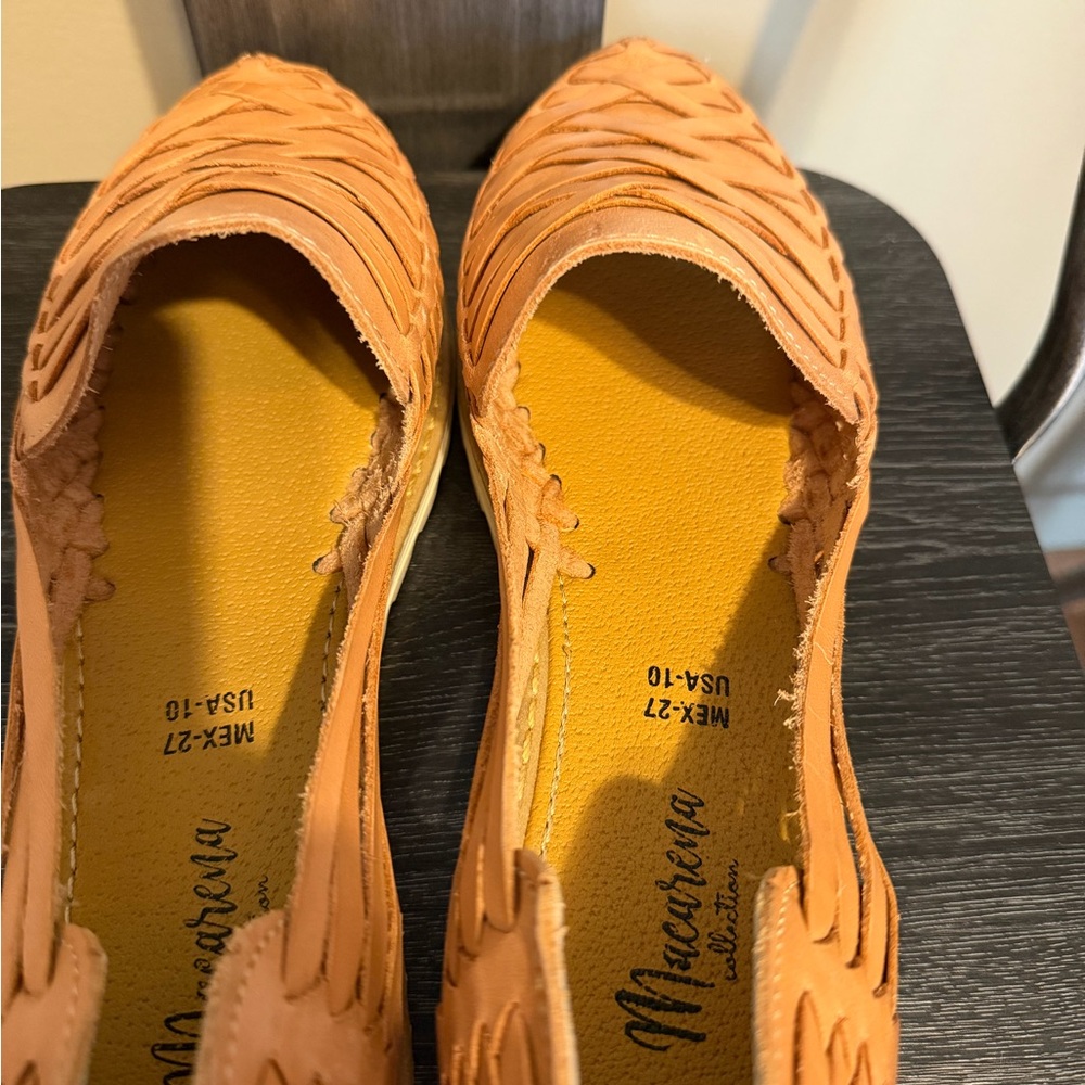 Macarena Collection Woven Leather Huarache Sandals Tan Slip On Flats Sz 10 - Picture 10 of 13